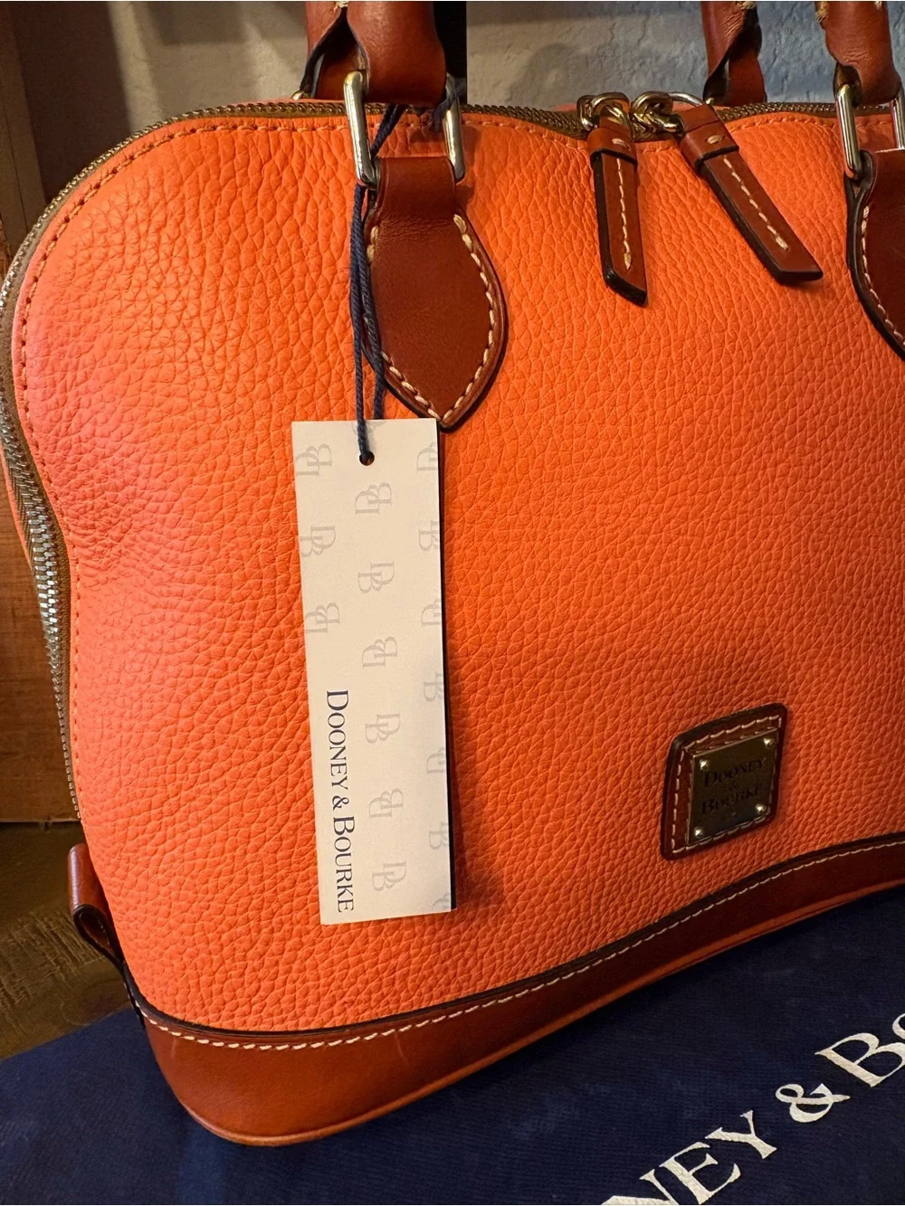 NWT Dooney & Bourke Coral Pebble Grain Zip Zip Satchel R343